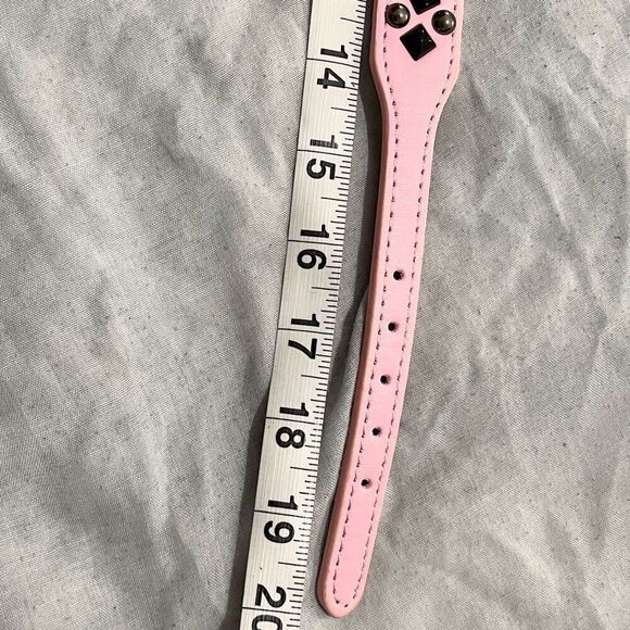 PINK BLACK STUDDED DOG COLLAR LEATHER W BITE RESISTANT RIVETS ADJUSTABLE BUCKLE - Picture 8 of 8